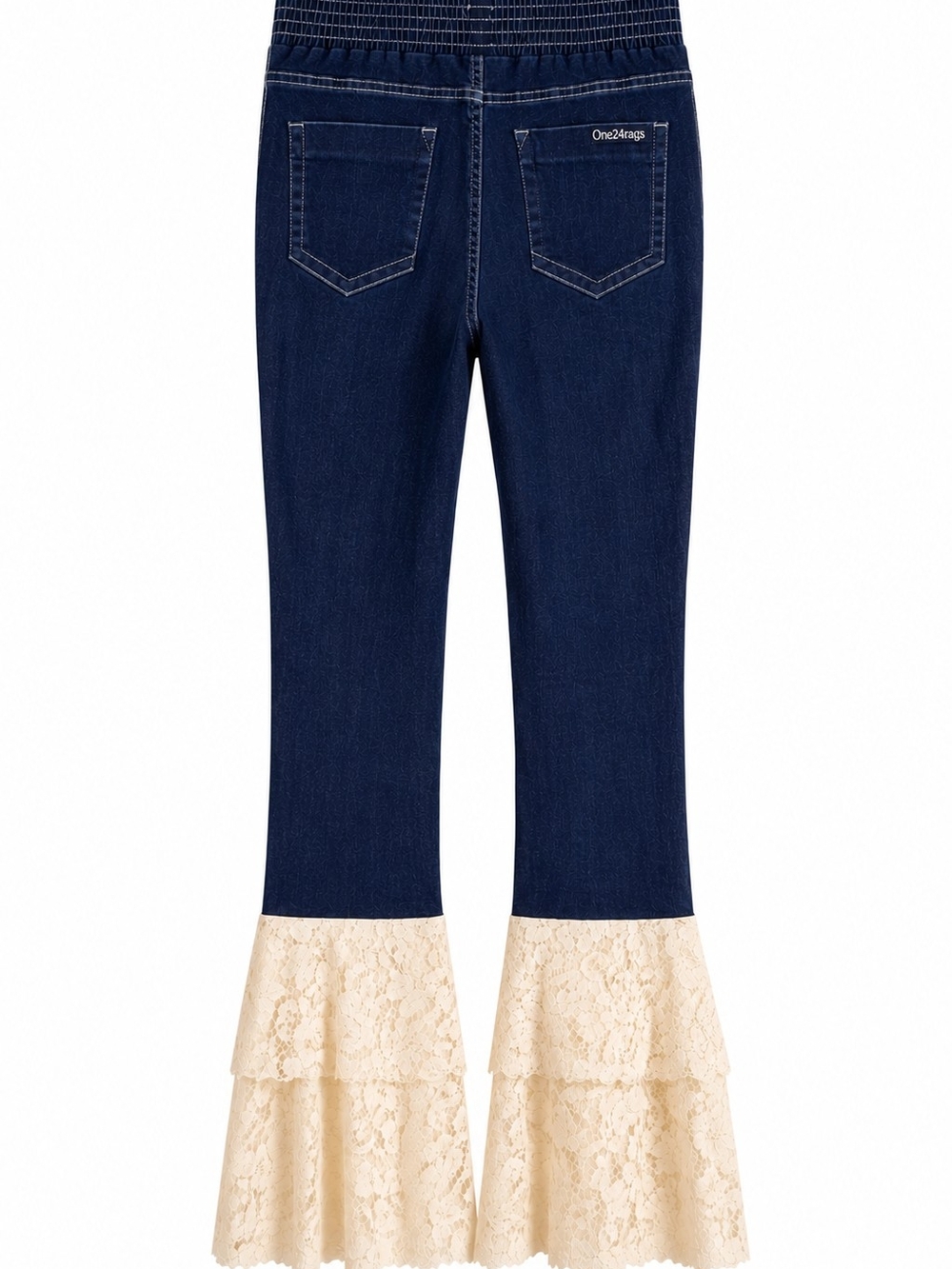 ONE24RAGS Boutique Lace Rag Bell Bottom Pull-On Jeans Medium NWT Boho Flare - Picture 5 of 12